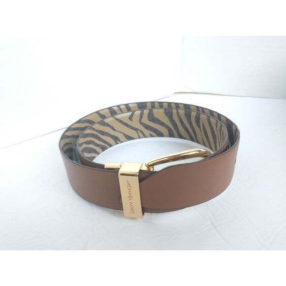 New! MICHAEL KORS Reversible Leather Belt Zebra Print Gold-tone Logo Buckle SM - Picture 6 of 13